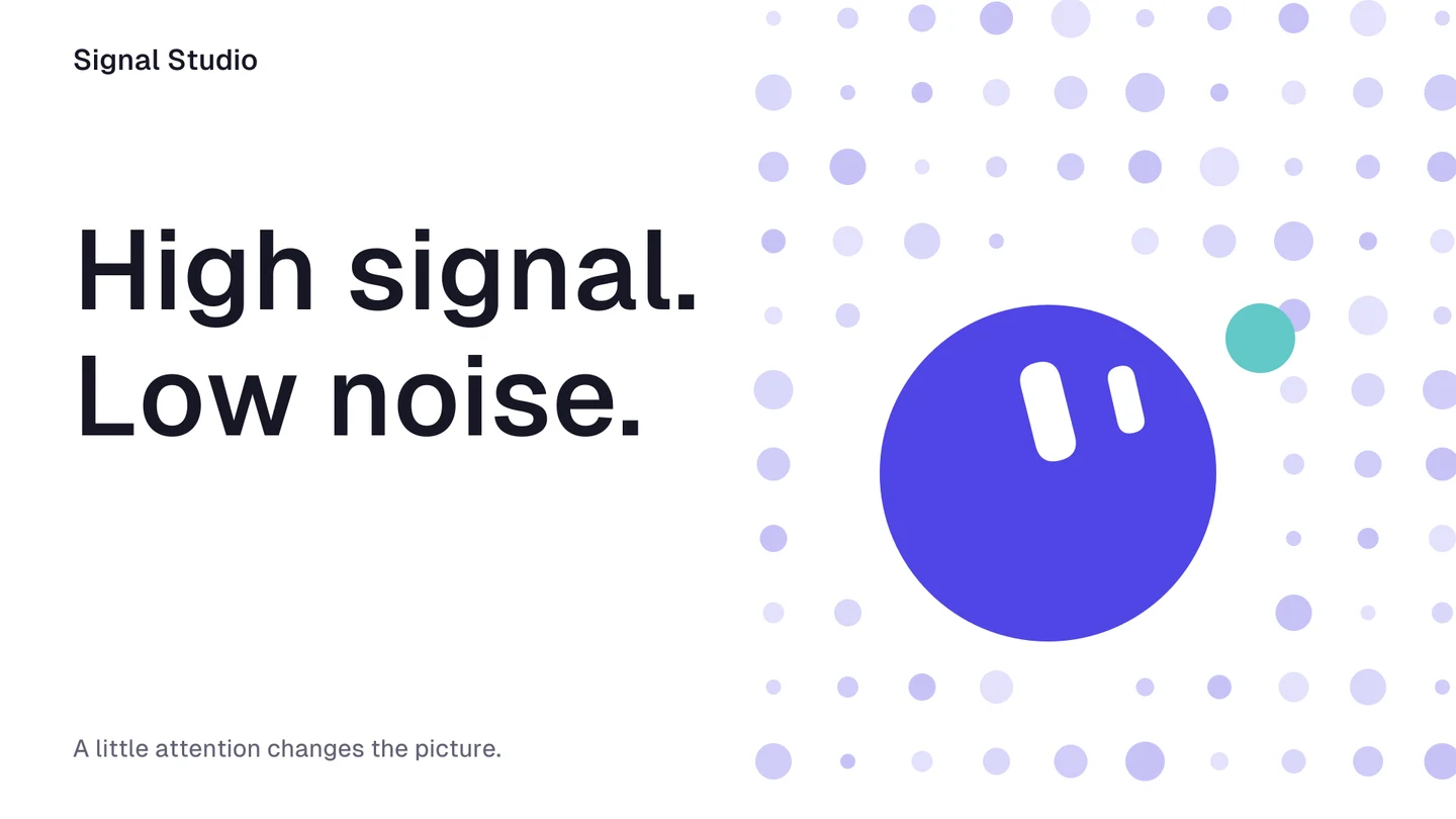 Indigo Dot notices a large cyan bead amid a field of small lavender circles. High signal. Low noise.