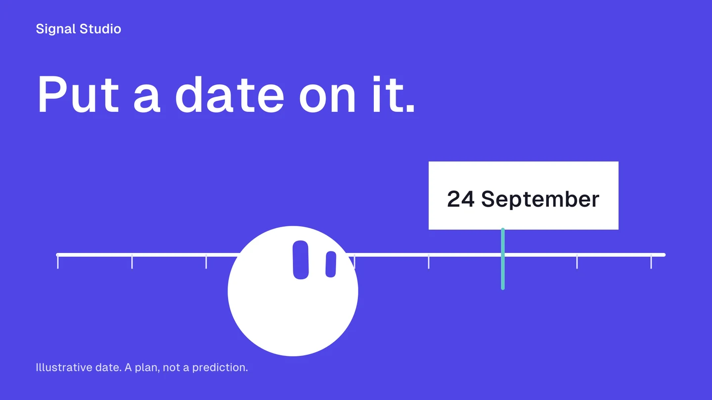White Dot looks toward an illustrative 24 September label on a timeline.